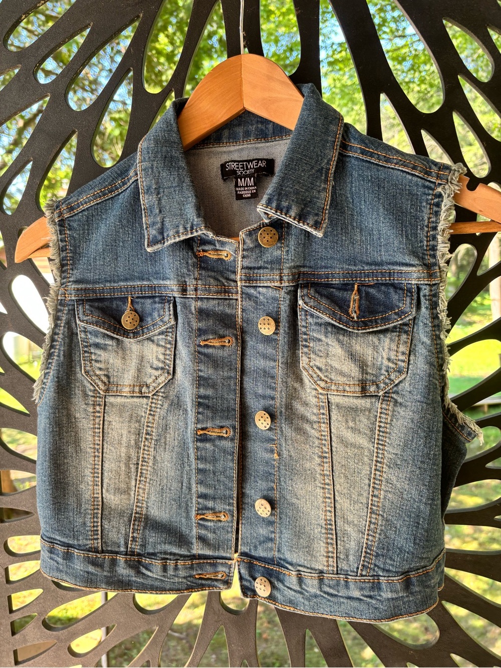 Streetwear Society Distressed Sleeveless Denim Jacket in Blue